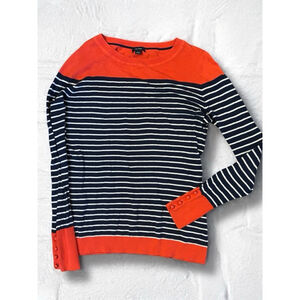 Nautica Women’s Large Navy & White Striped Boatneck Sweater Crewneck Colorblock